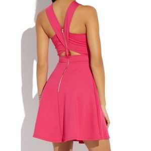 SLEEVELESS HALTER FIT & FLARE DRESS